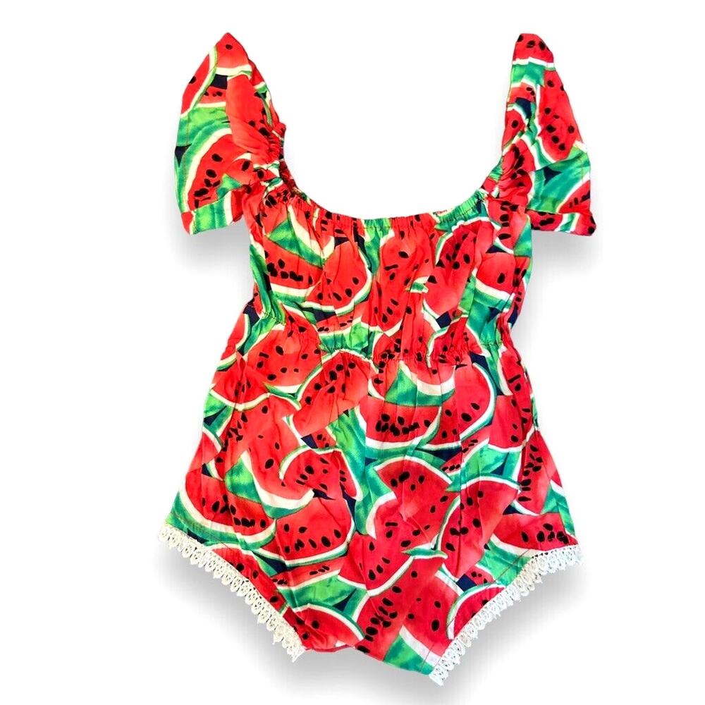 Vintage handmade baby romper watermelon one piece Infant 0-3 m baby girl summer